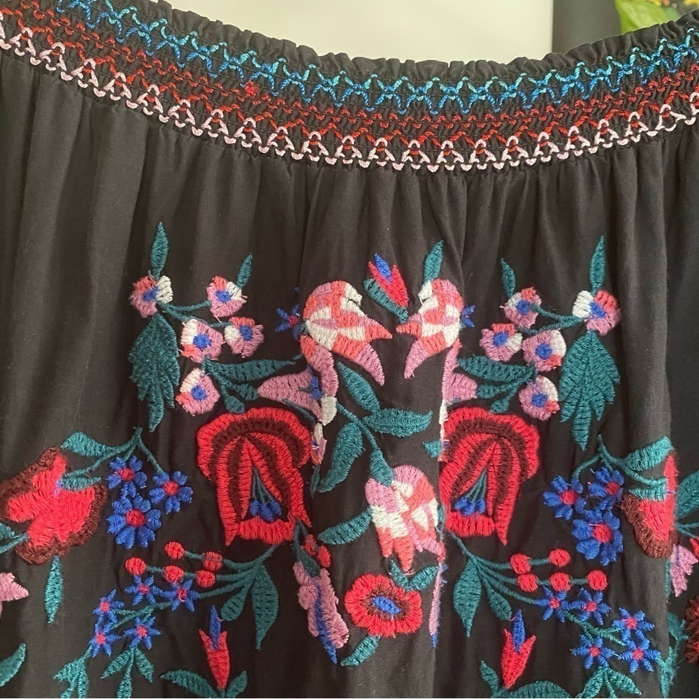 Free People Black Floral Embroidered Off The Shoulder Sunbeams Mini Dress XS - Picture 7 of 16